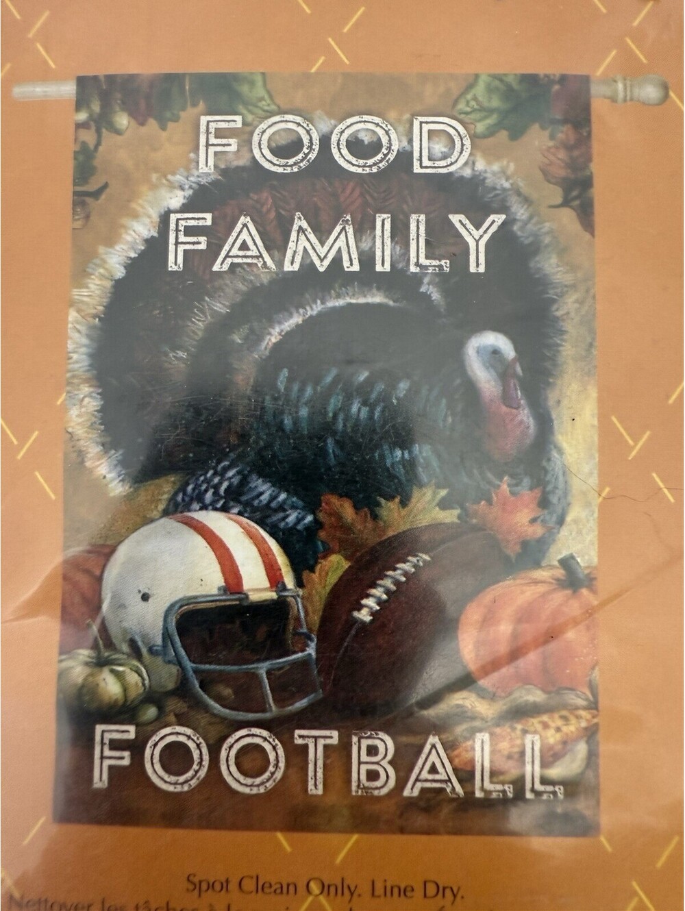 Food Family Football Thanksgiving Evergreen Suede Decorative Flag 29X43 NEW